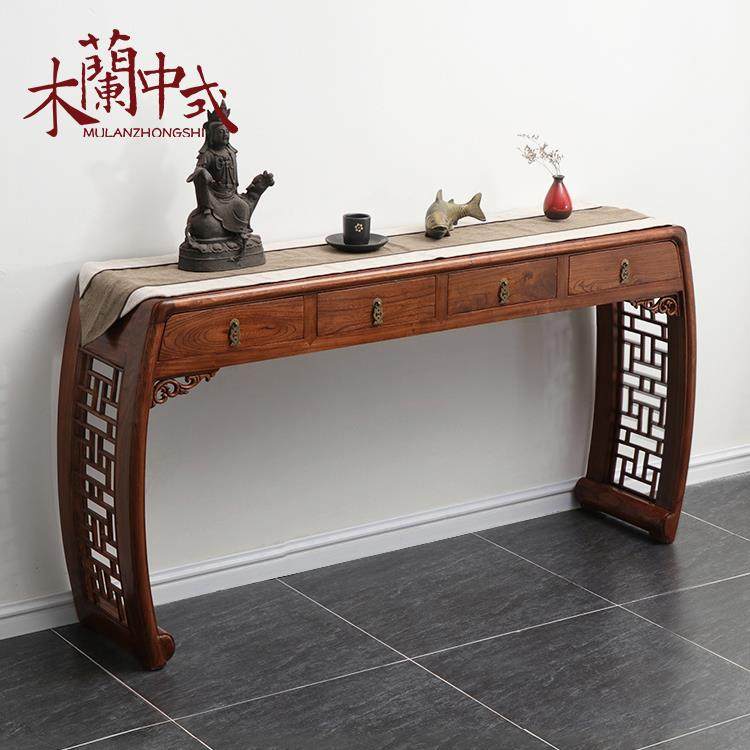 老榆木条案新中式玄关桌中堂供桌仿古桌案几全实木条几柜古典家具