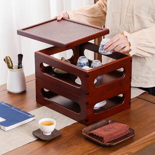 百宝箱茶杯茶具置物架套盒茶壶收纳箱竹编茶饼柜双层多宝阁玲珑盒