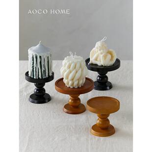 轻奢风宽口蜡烛榉木烛台摆件香薰烛台木质底座托盘装饰烛台底座