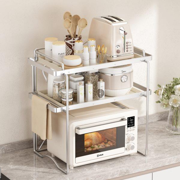 不锈钢微波炉架厨房置物架台面式多层整理收纳架子烤箱锅架货架