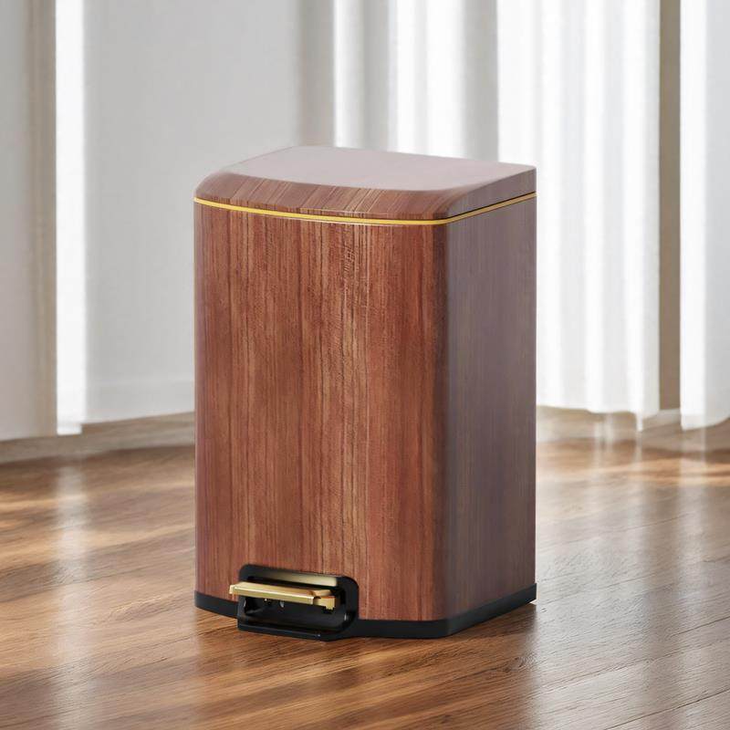 家用垃圾桶脚踩带盖子新中式木纹覆古卧室高颜值大号厨房脚踏卫生