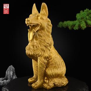 铜狗摆件黄铜十二生肖坐狼狗西北缺角守门客厅入户礼品摆设特大号