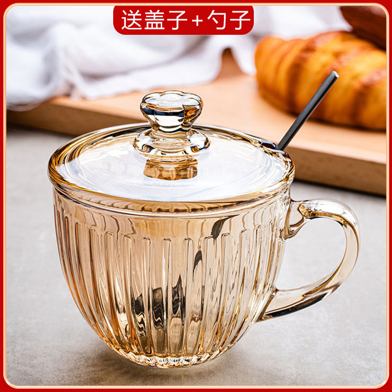 德国无铅玻璃杯可加热麦片早餐杯家用牛奶带盖勺轻奢耐高温喝水杯