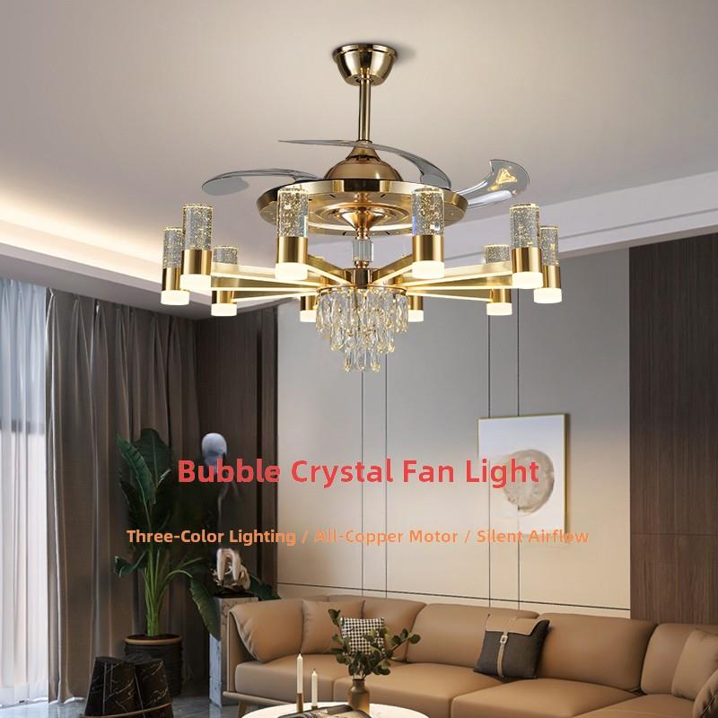 客厅吊扇灯北欧餐厅吊灯家现代简单光豪华卧室水晶无声隐形风扇灯