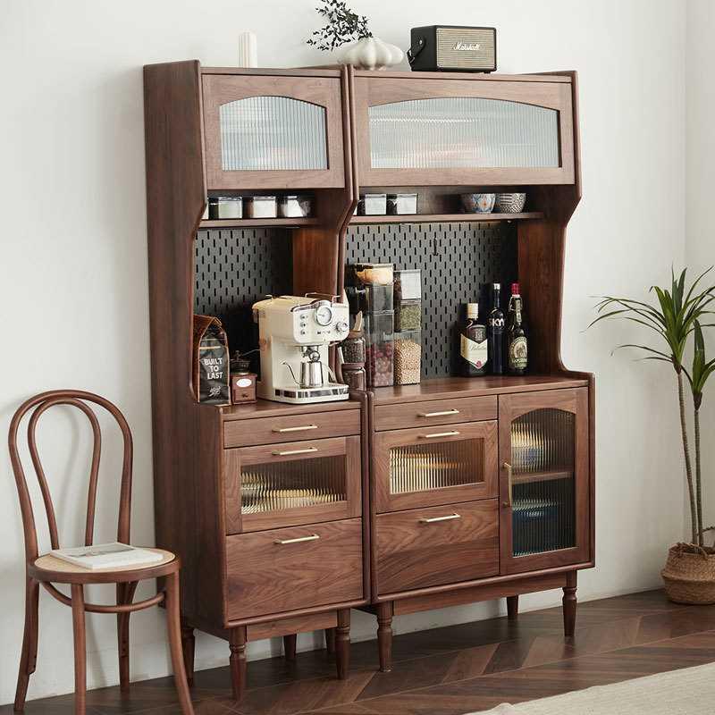 北欧全实木黑胡桃木餐边柜复古式组合高柜客厅家用樱桃木储物酒柜