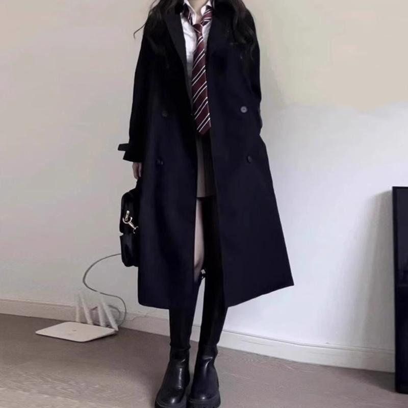 黑色风衣外套女中长款2025春秋季新款韩系高级感小个子英伦风大衣