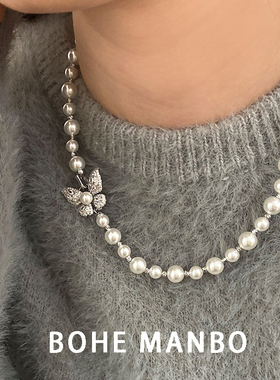 蝴蝶施家珍珠项链曼塔玫瑰毛衣链