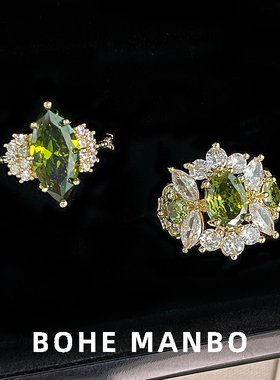 法式宫廷爆闪橄榄绿宝石戒指