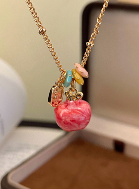 珐琅彩绘滴油变温苹果项链女甜美