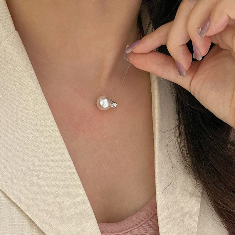 人鱼之泪施家珍珠锆石吊坠鱼线项链女简约设计感闪钻日常通勤项饰,饰品/流行首饰/时尚饰品新,项链,淘宝优惠券,粉丝福利购,淘宝优惠卷