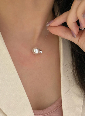 施家珍珠锆石吊坠鱼线项链女