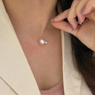 人鱼之泪施家珍珠锆石吊坠鱼线项链女简约设计感闪钻日常通勤项饰