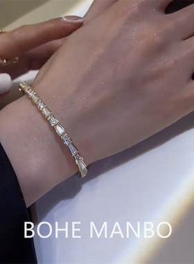薄荷manbo轻奢猫眼石竹节手镯