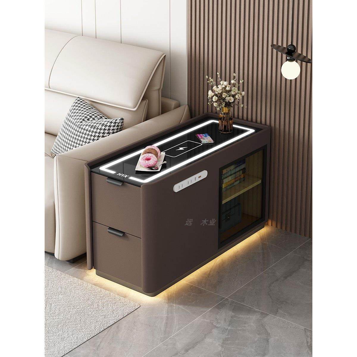 现代带简智能沙发边柜多功约能灯轻奢高边级感客厅边几柜声控侧柜,住宅家具,可移动边柜,淘宝优惠券,粉丝福利购,淘宝优惠卷