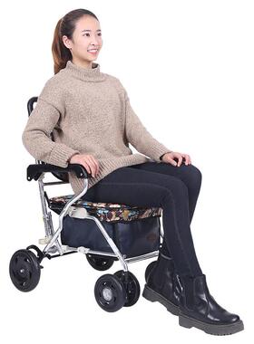 坐埃合立娇老年购物车买菜助行车铝金手推车代步四轮 005A车可折