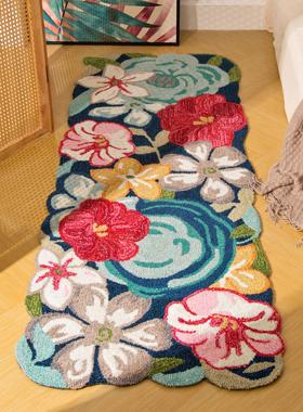 手工地边毯荷叶边条地毯加厚圈绒床长毯沙发茶几毯JZR花卉飘窗毯