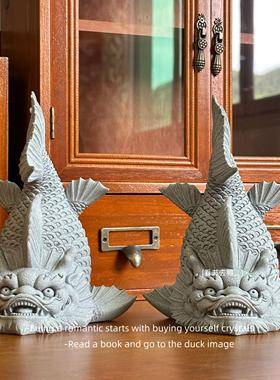 装「摆个仿真青砂石档龙鱼摆件」瑞XGH兽神龙书饰摆件缸微鱼景观