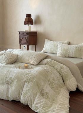 法加式覆古厚牛奶绒四件套XYE瑚公主风雕花珊绒双面床绒加绒单冬