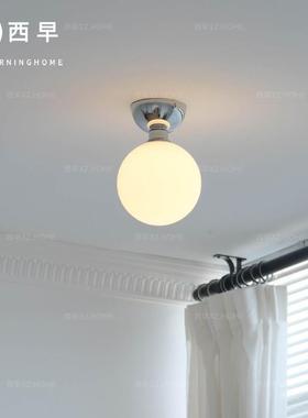 西早 古LQO包豪中铬色吸顶斯灯 式覆古过法道阳台玄关阳台新款灯