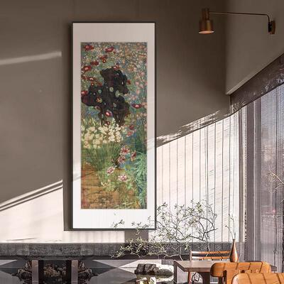 新中式饭入户玄关堂富挂贵艺X-412术画餐厅走玉廊过道背景店墙装