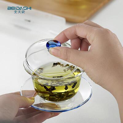 北京大学历史具玻盖碗纯璃手彩工高硼硅KDT耐热玻璃三盖碗茶杯茶
