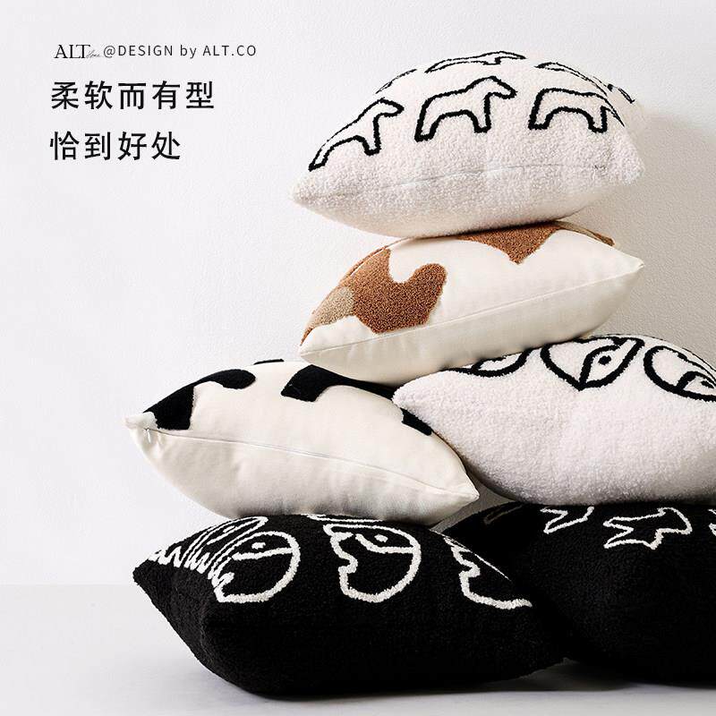 可爱卡迪通泰绒沙发抱枕套不含芯客厅小轻靠奢ALT-25-B高级感黑白