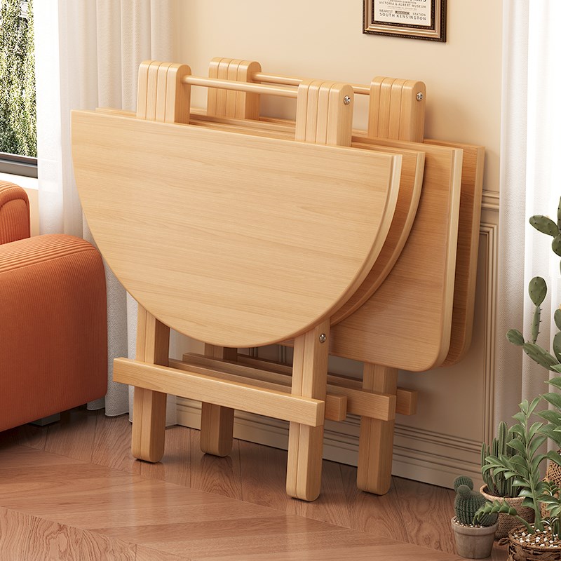 速发实木折小圆餐桌吃用家饭桌子叠户型屋简易小餐桌方形收纳桌