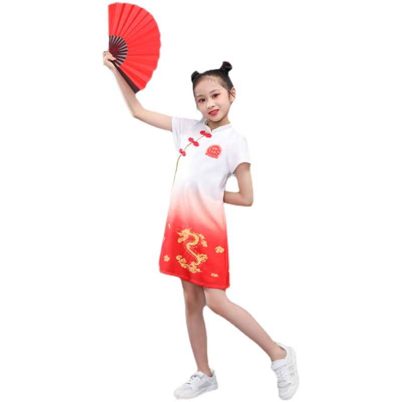 现货速发儿童旗袍雪龙吟舞蹈合唱演出服中国风幼儿朗诵运动会表演