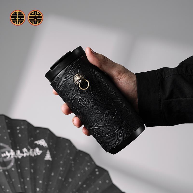 喜器初弎古铜雄狮咖啡杯杯车载保温杯不锈钢随身水杯杯子男士开盖