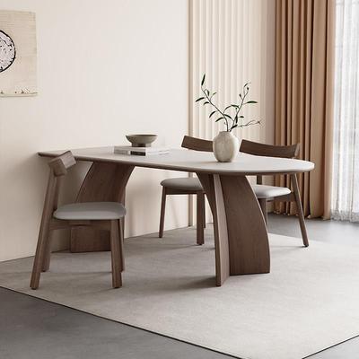 奥古斯特玛奇朵半圆岩板餐桌意式极简家用2025新款长方形实木餐桌