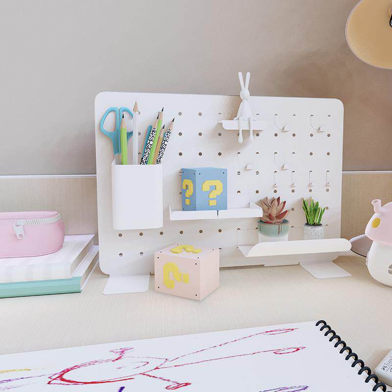 学生党桌面洞洞板置物架带镜子可拆卸收纳架子立式收纳隔板挂板