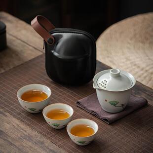 家用送礼办公茶杯整套 陶瓷快客杯一壶三杯盖碗旅行茶具小套装