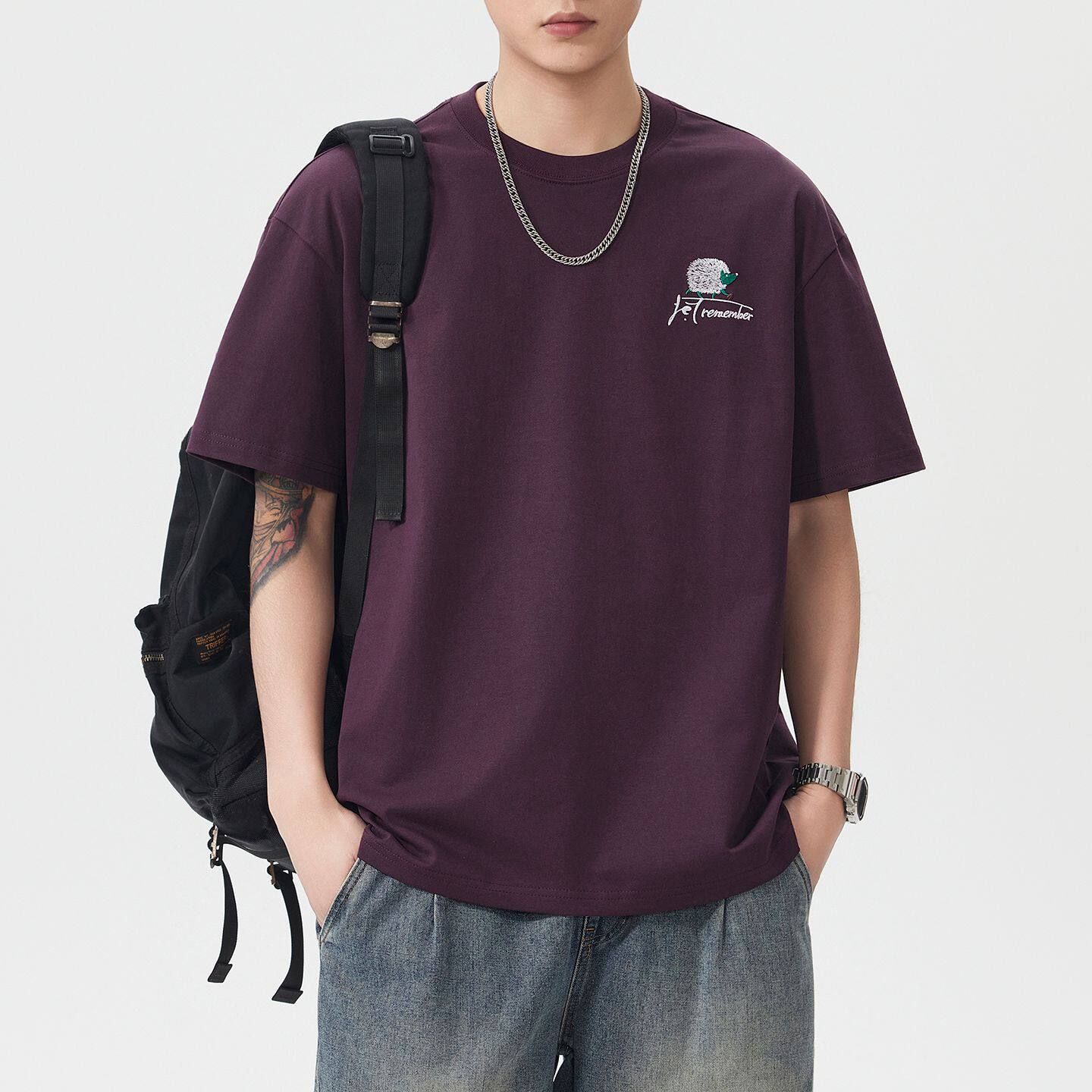 尚谷男装美式潮牌纯棉刺绣重磅水洗短袖t恤男夏季宽松圆领半袖控