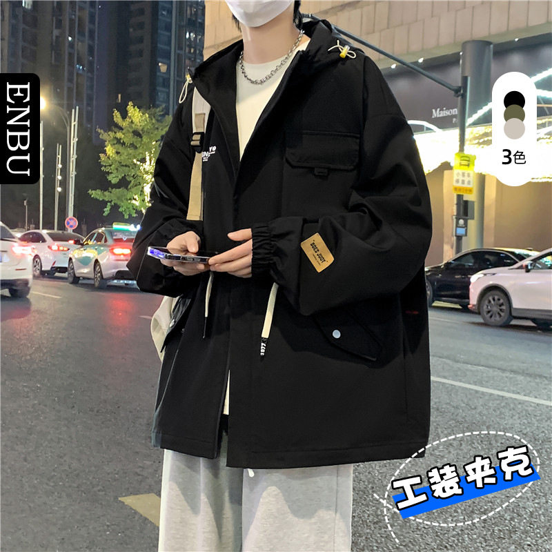 恩步男装春秋季新款夹克男青年时尚潮牌宽松大码韩版运动夹克外套