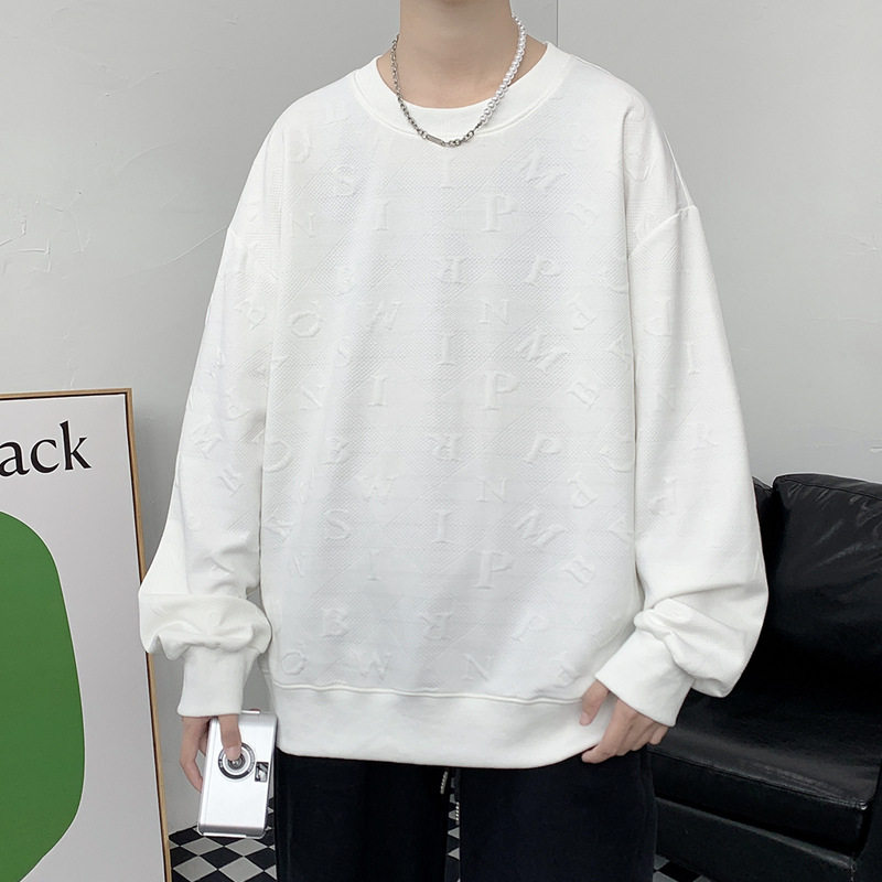 美式潮牌卫衣男春秋季打底衫百搭宽松情侣纯色休闲慵懒风圆领上衣