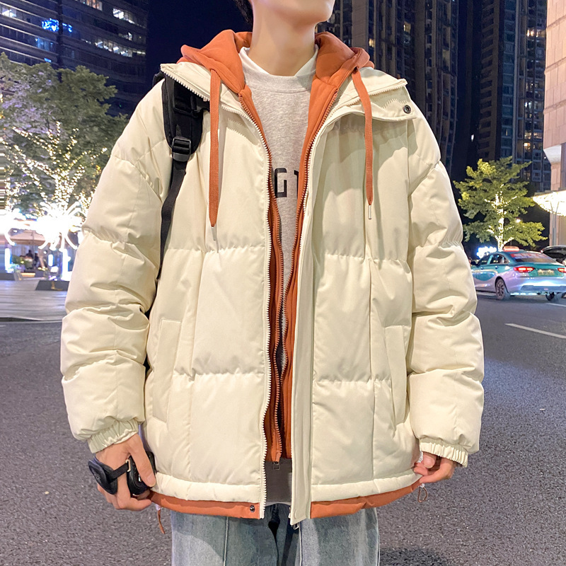 跨境男装批发棉衣男假两件加厚秋冬季新款保暖情侣棉袄潮一件