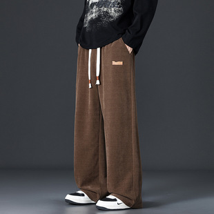 男潮牌青少年宽松阔腿运动长裤 直筒休闲裤 子男春秋款 垂感欧棉裤