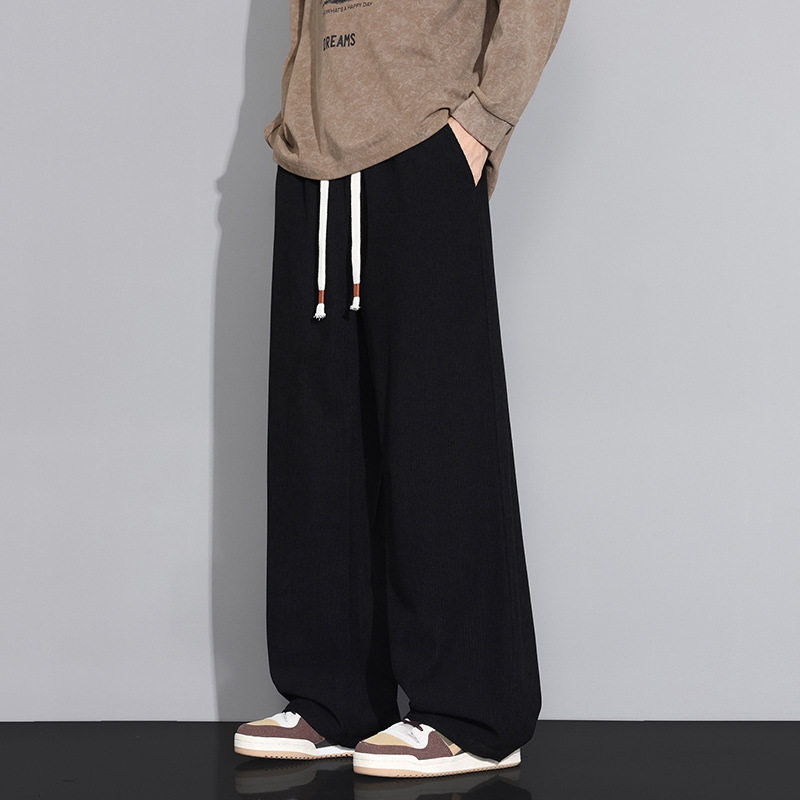 美式灯芯绒裤子男春秋运动垂感宽松直筒卫裤阔腿男裤休闲长裤男款
