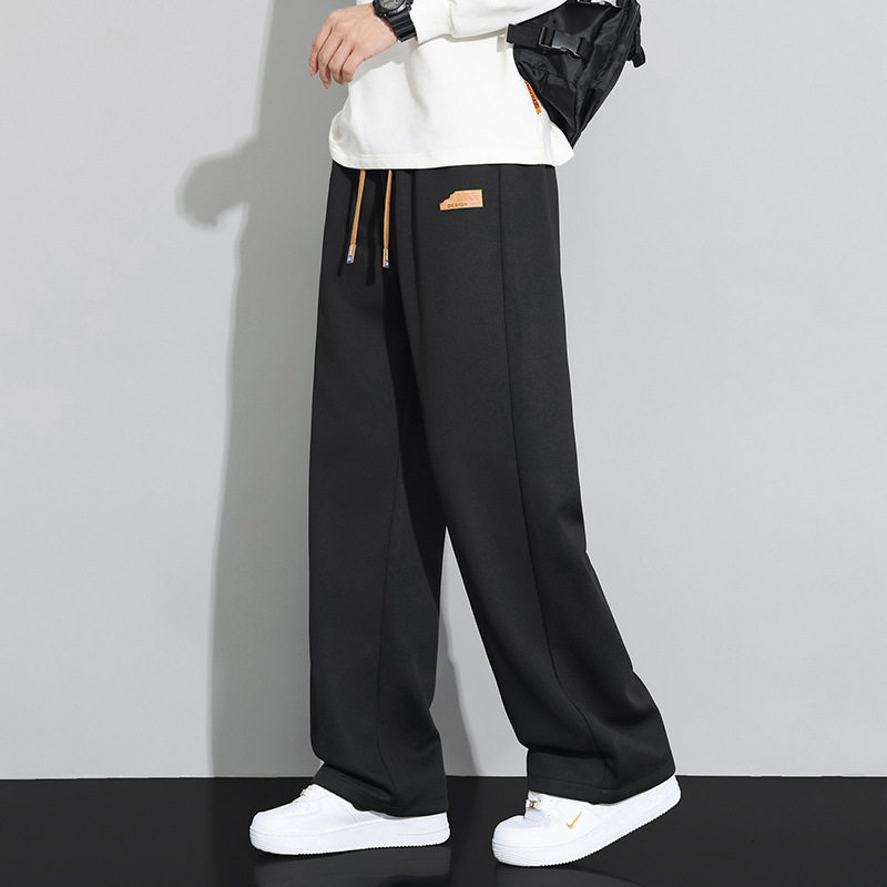 春秋季垂坠感裤子男生2025新款秋季阔腿宽松运动男生潮流直筒卫裤