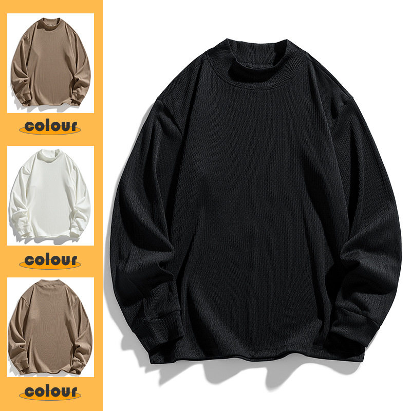 男装春秋新款男士半高领内搭打底衫卫衣宽松套头休闲纯色上衣T恤