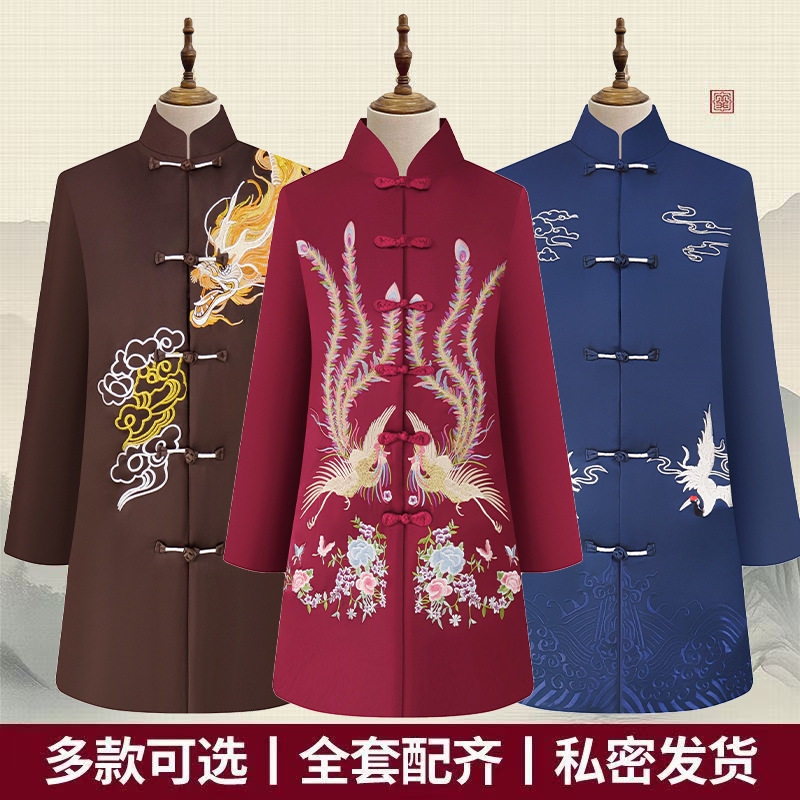现代真丝醋酸苏绣男女全套高档寿衣殡葬用品寿终衣老人祝寿衣冲喜