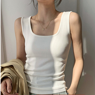 上衣百搭 针织吊带背心女内搭时尚 2023夏外穿衣服修身 方领小衫 无袖