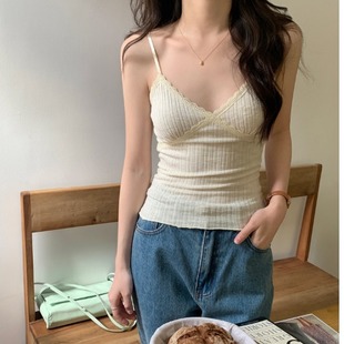 显瘦外穿美背甜美打底内衣 纯欲风内搭蕾丝花边带胸垫吊带背心夏季