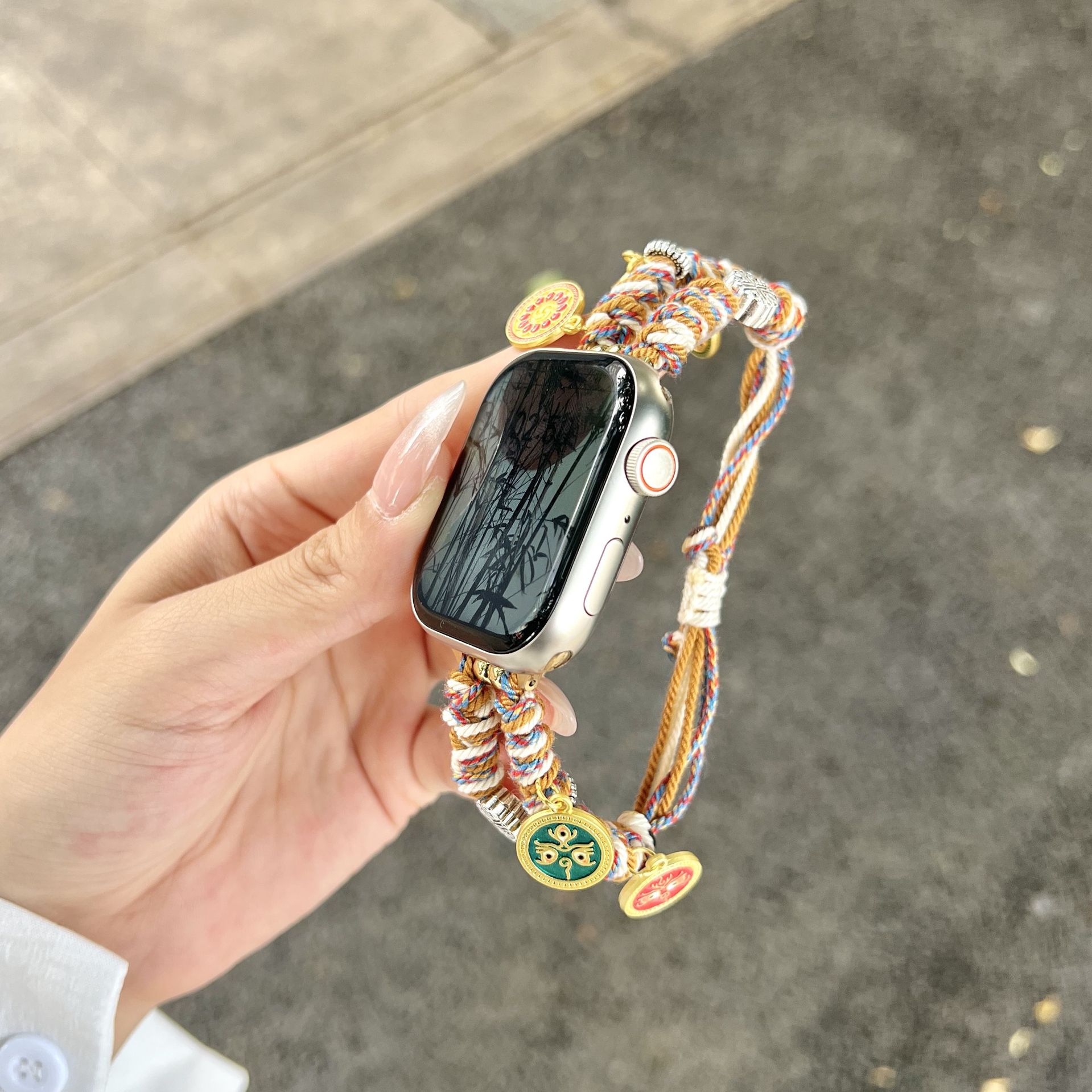 新中式五福手编拉绳iwatch表带适用S10苹果手表带applewatch987se