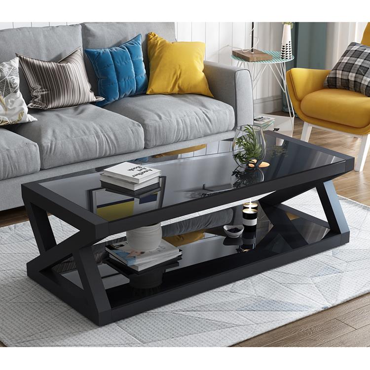 现代简约客厅茶几黑色钢化玻璃桌子家用极简电视柜组合欧式小户型