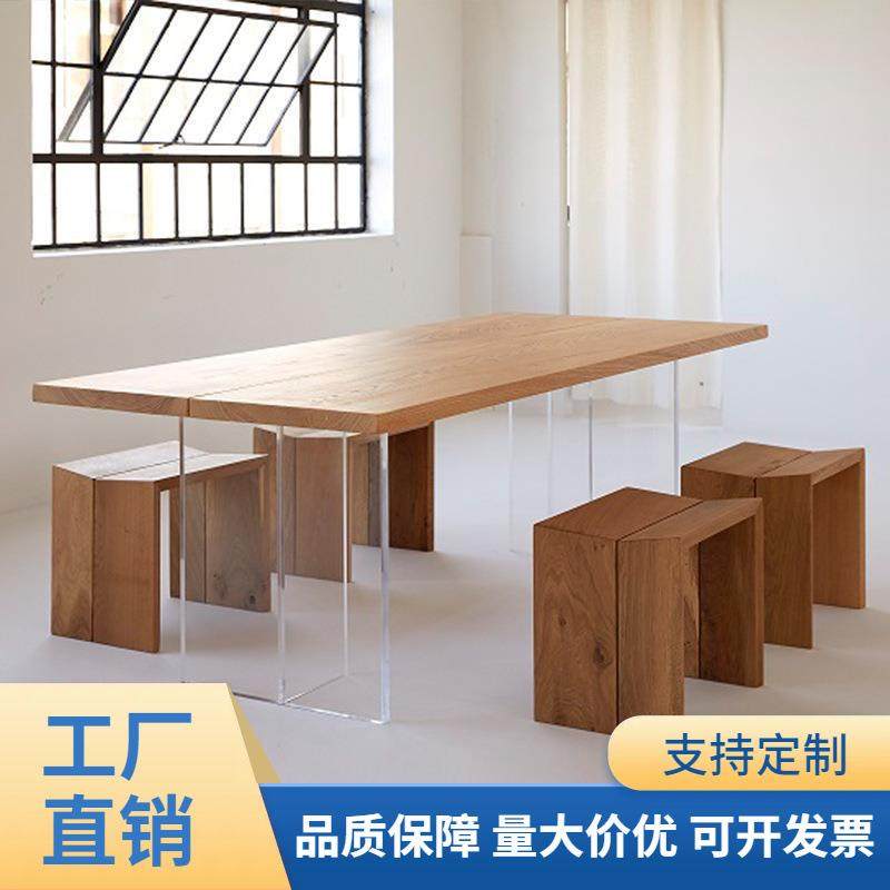 轻奢亚克力悬空餐桌家用创意实木简易书桌工作台办公桌设计师桌子