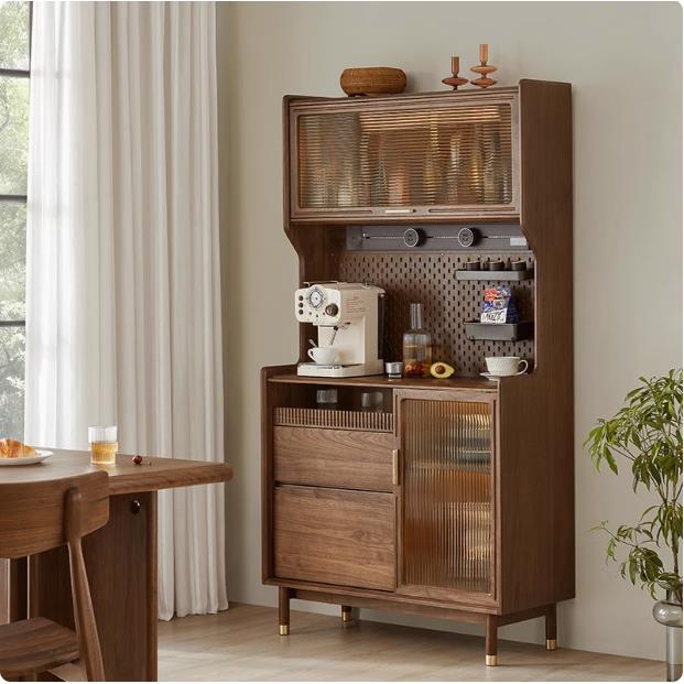 北美黑胡桃木餐边柜现代简约北欧实木樱桃木靠墙茶水柜餐厅收纳柜