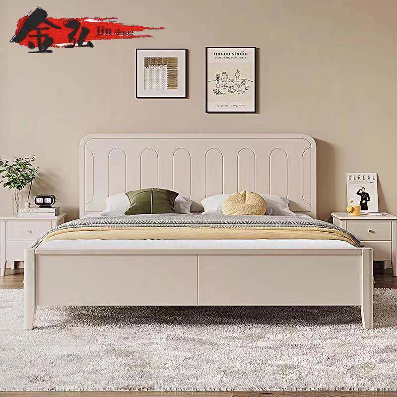 北欧全实木床现代简约奶油风格1.8米双人床1.5米单人经济型主卧床