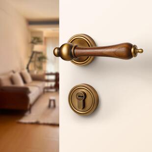 中古风卧室门锁室内木门房门锁古铜色家用磁吸静音法式复古门把手