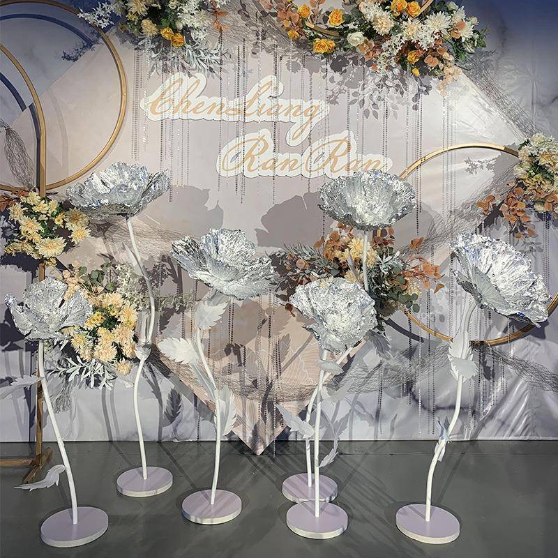 婚庆道具锡纸花银色手纸花橱窗装饰立体纸艺花场景布置婚礼路引
